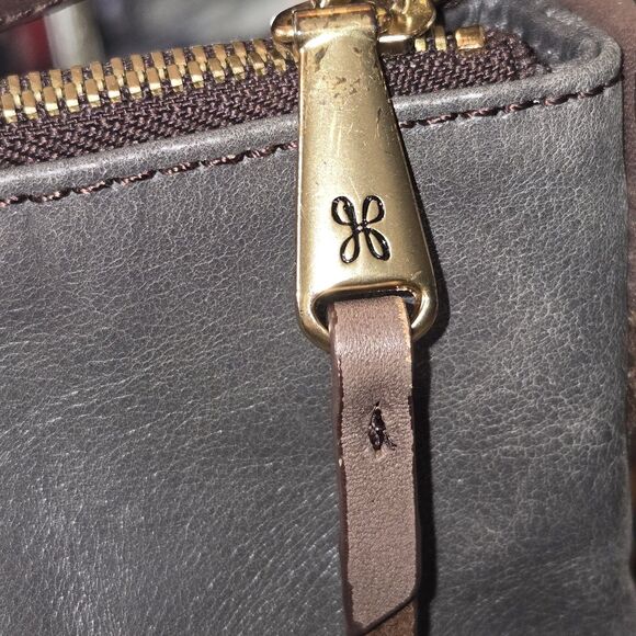 HOBO Charlie Grey Leather Shoulder Bag W/ Brown Strap & Brass Hardware 13"X9"X5" - Picture 14 of 14
